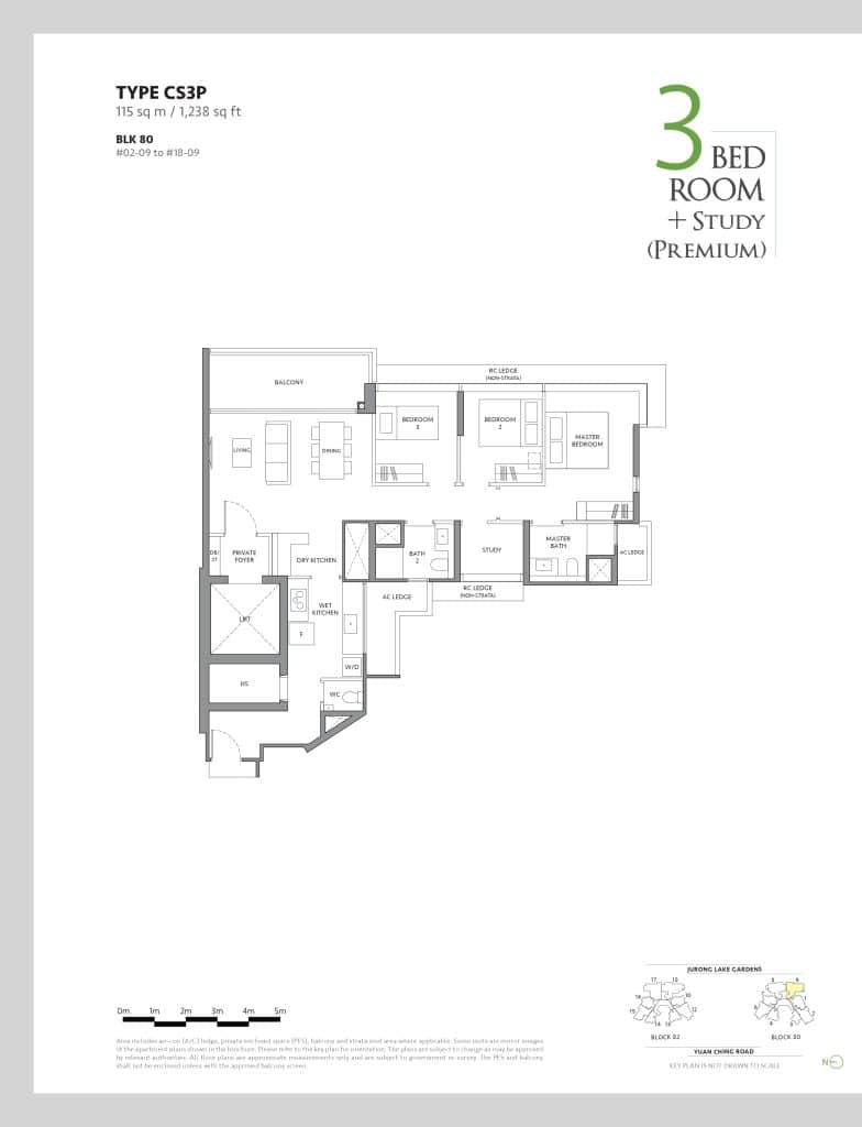 The Lake garden Residences Floor Plan - 3 Bedroom Plus Study